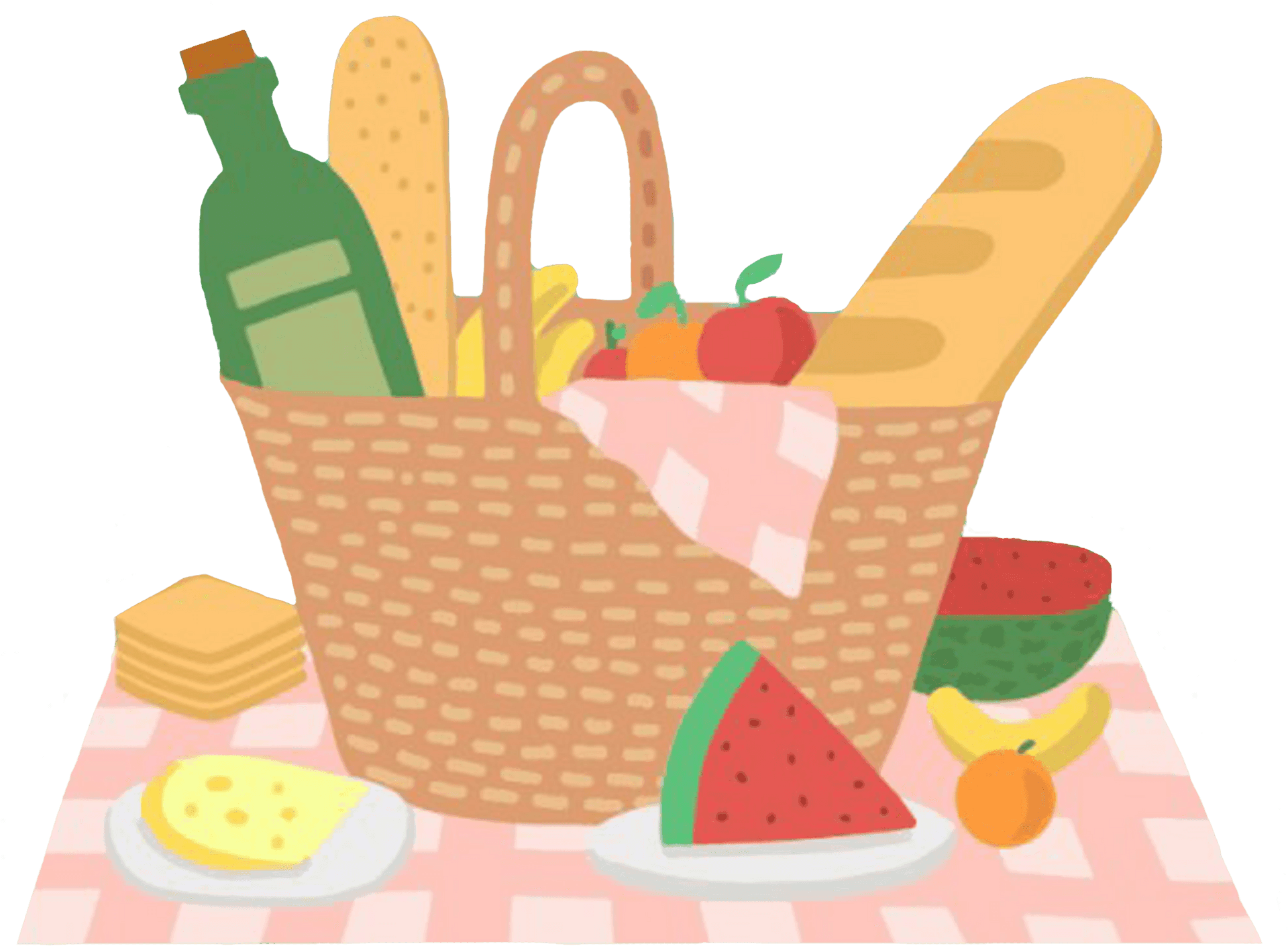 Picnic Basket With Food Illustration PNG Image