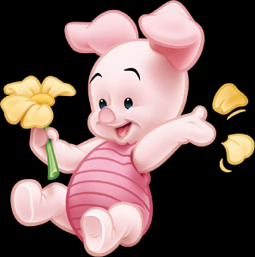 Piglet With Yellow Flower PNG Image