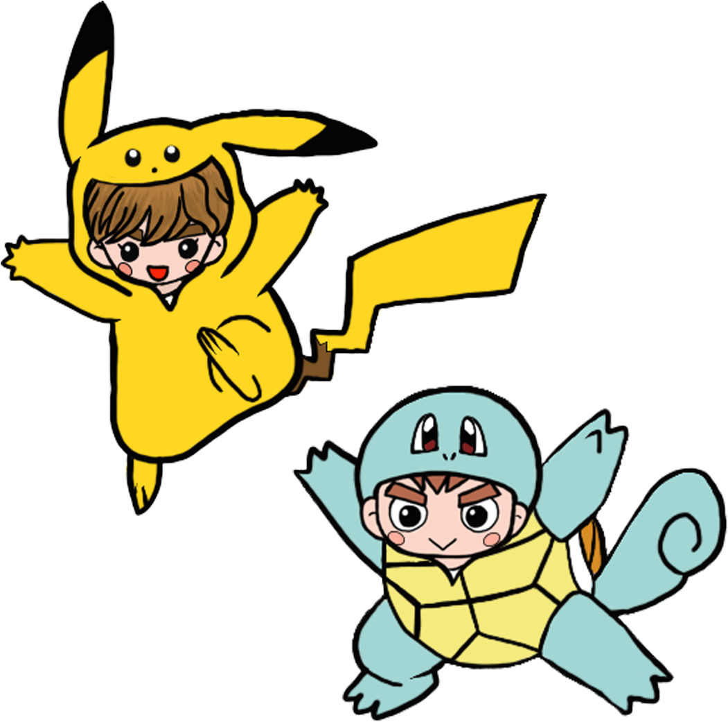 Pikachuand Squirtle Cosplay PNG Image