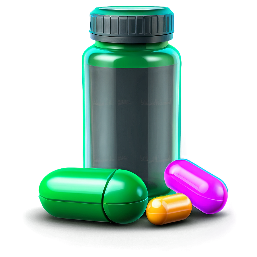 Pill Bottle With Green Pills Png 05252024 PNG Image