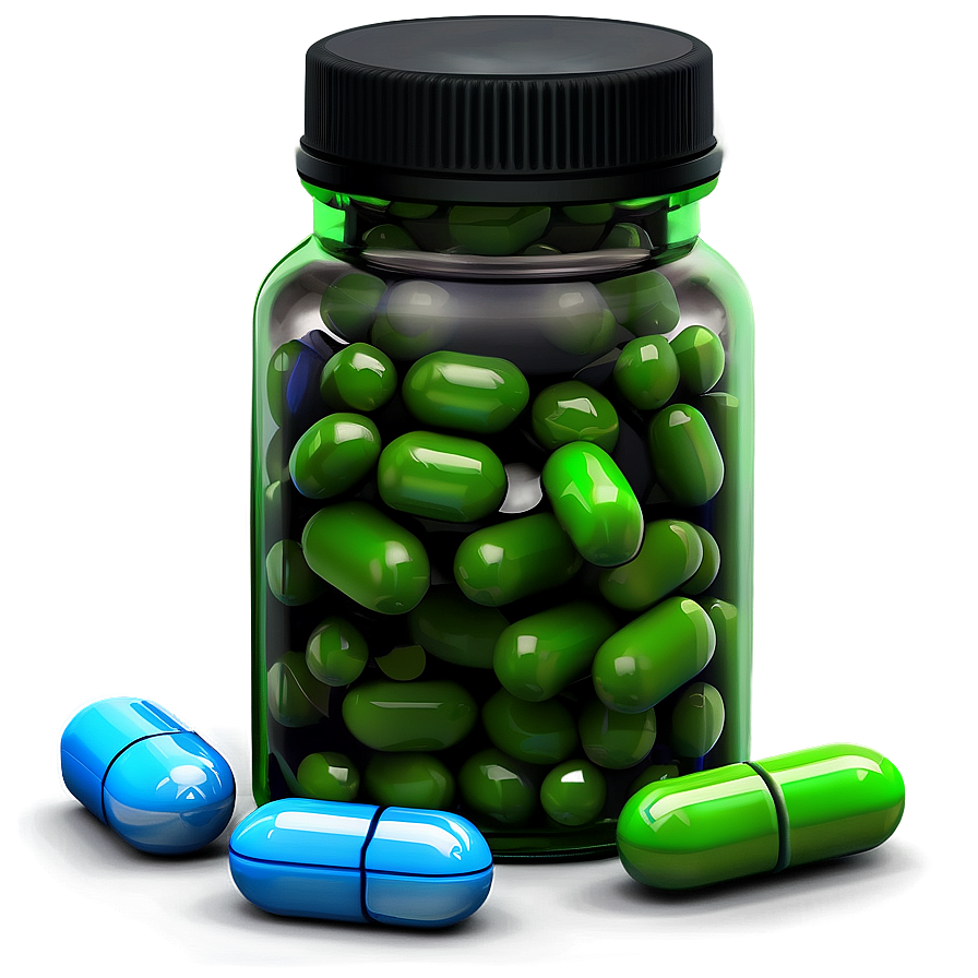 Pill Bottle With Green Pills Png 05252024 PNG Image