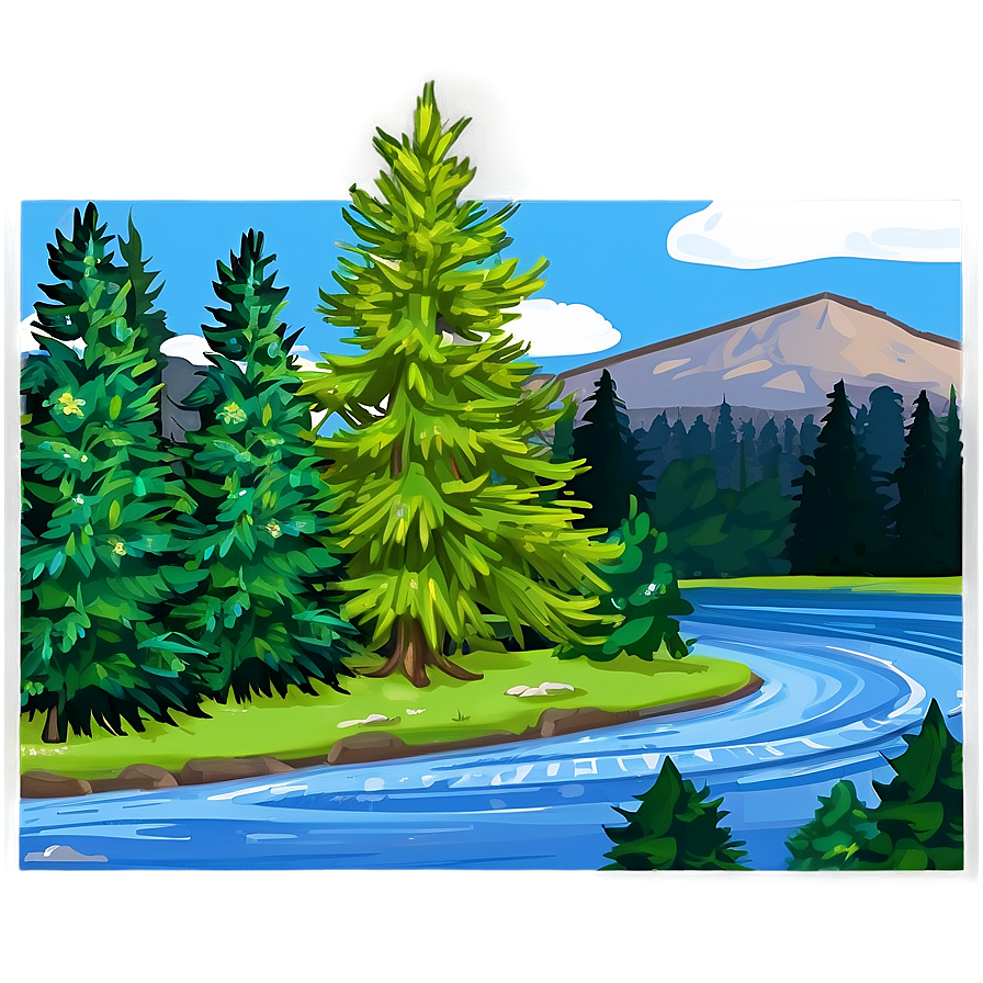 Pine Trees And River Png Cfj PNG Image