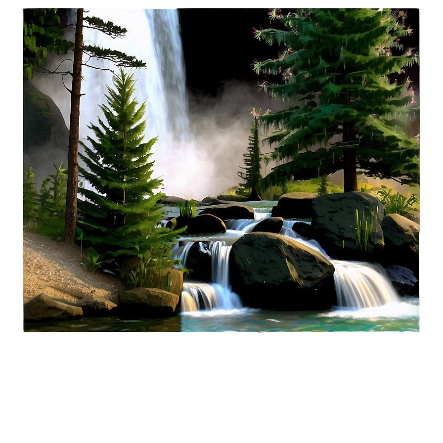 Pine Trees And Waterfall Png Sxf PNG Image