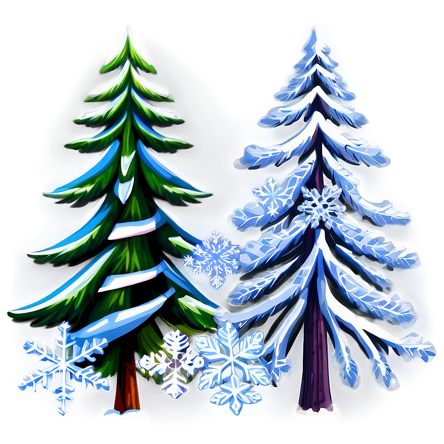 Pine Trees With Snowflakes Png Kdg7 PNG Image