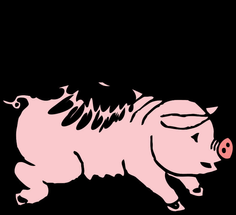 Pink Black Silhouette Pig Illustration PNG Image