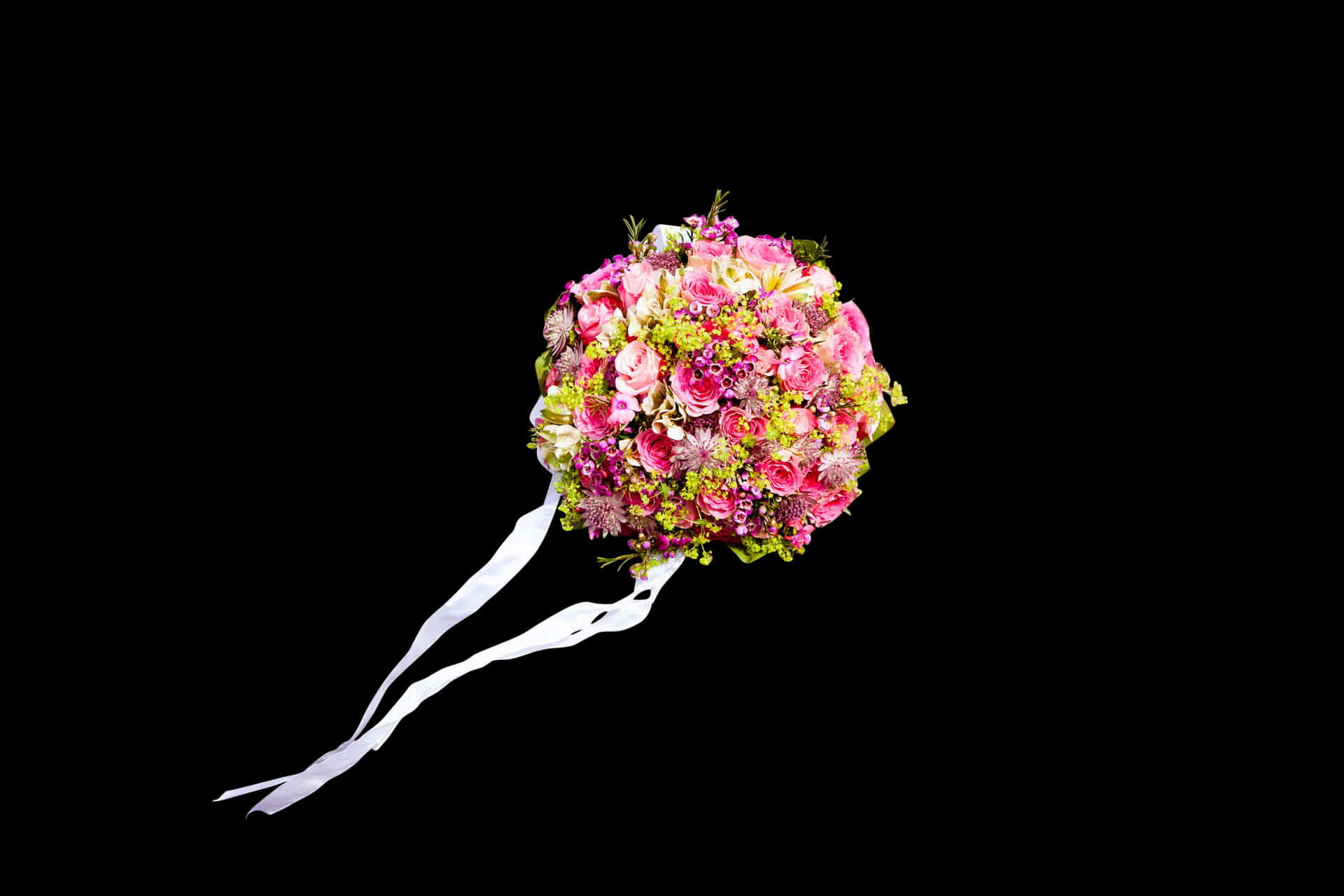 Pink Bridal Bouquet Black Background PNG Image