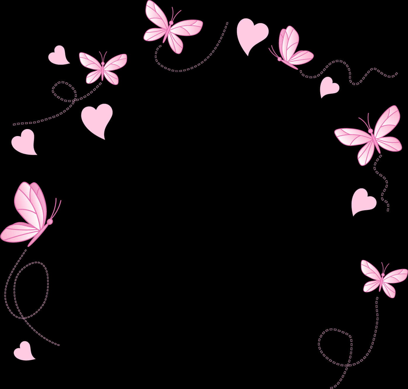 Pink Butterfliesand Hearts Black Background PNG Image