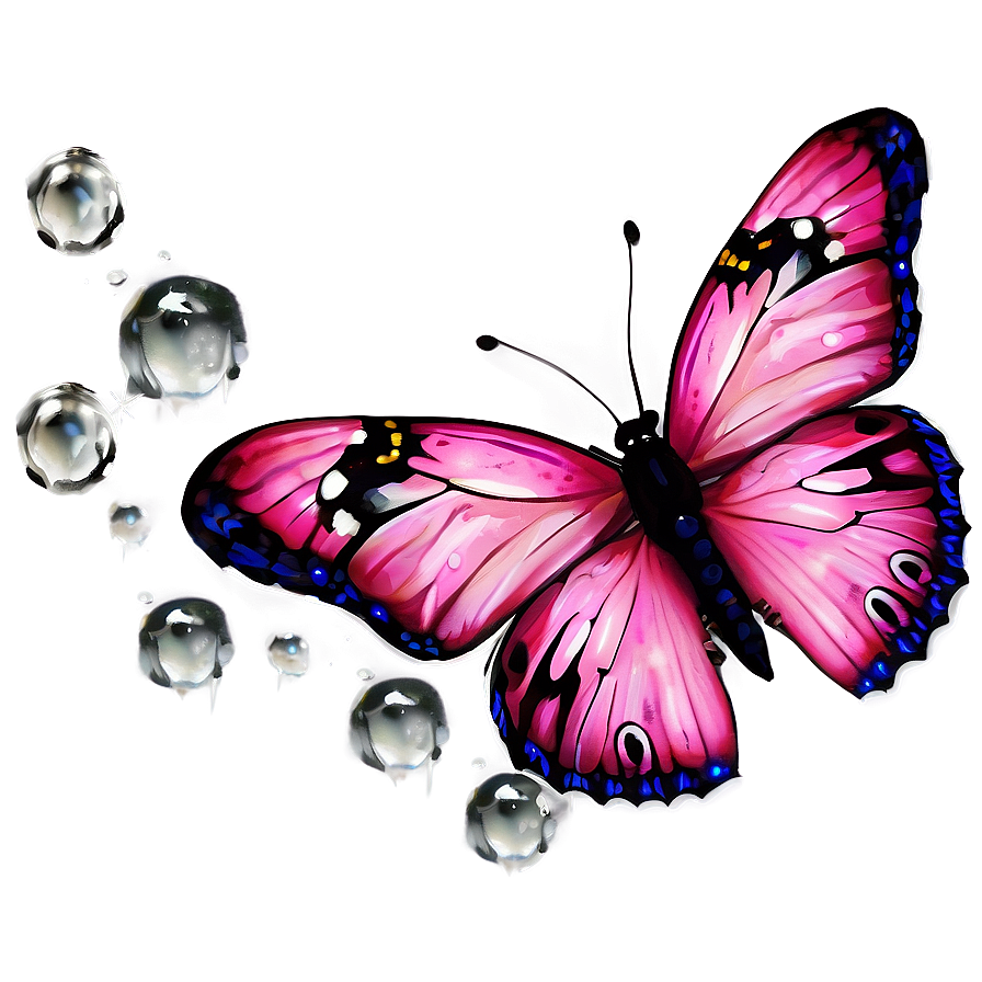 Pink Butterfly With Dew Drops Png Kjj69 PNG Image