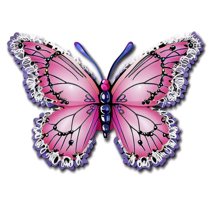 Pink Butterfly With Lace Wings Png 05232024 PNG Image