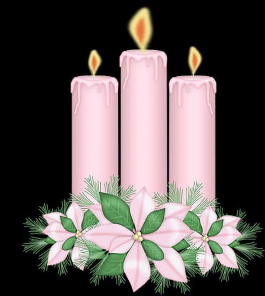 Pink Christmas Candles Decoration PNG Image