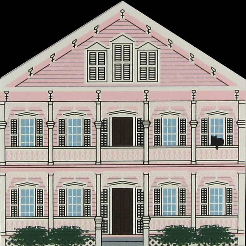 Pink Colonial House Illustration PNG Image