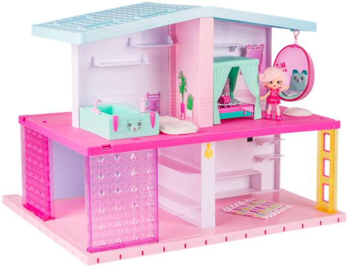 Pink Dollhousewith Figuresand Furniture PNG Image