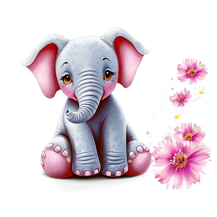 Pink Elephant With Flowers Png 53 PNG Image