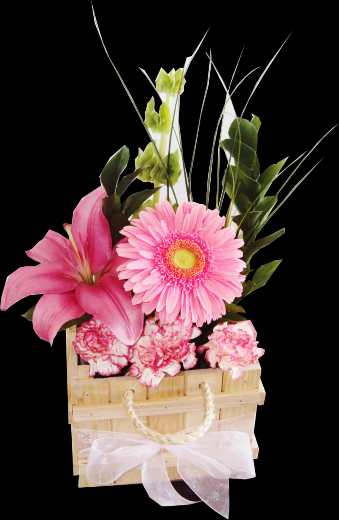 Pink Floral Arrangementin Basket PNG Image