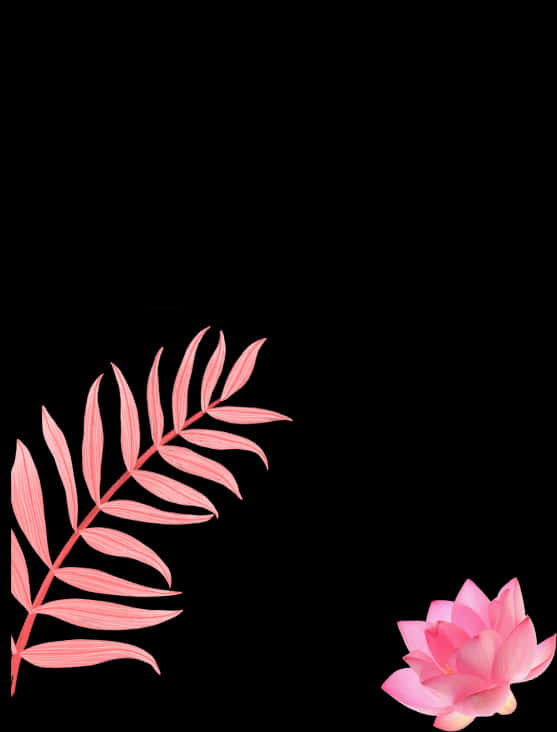 Pink Floral Element Black Background PNG Image