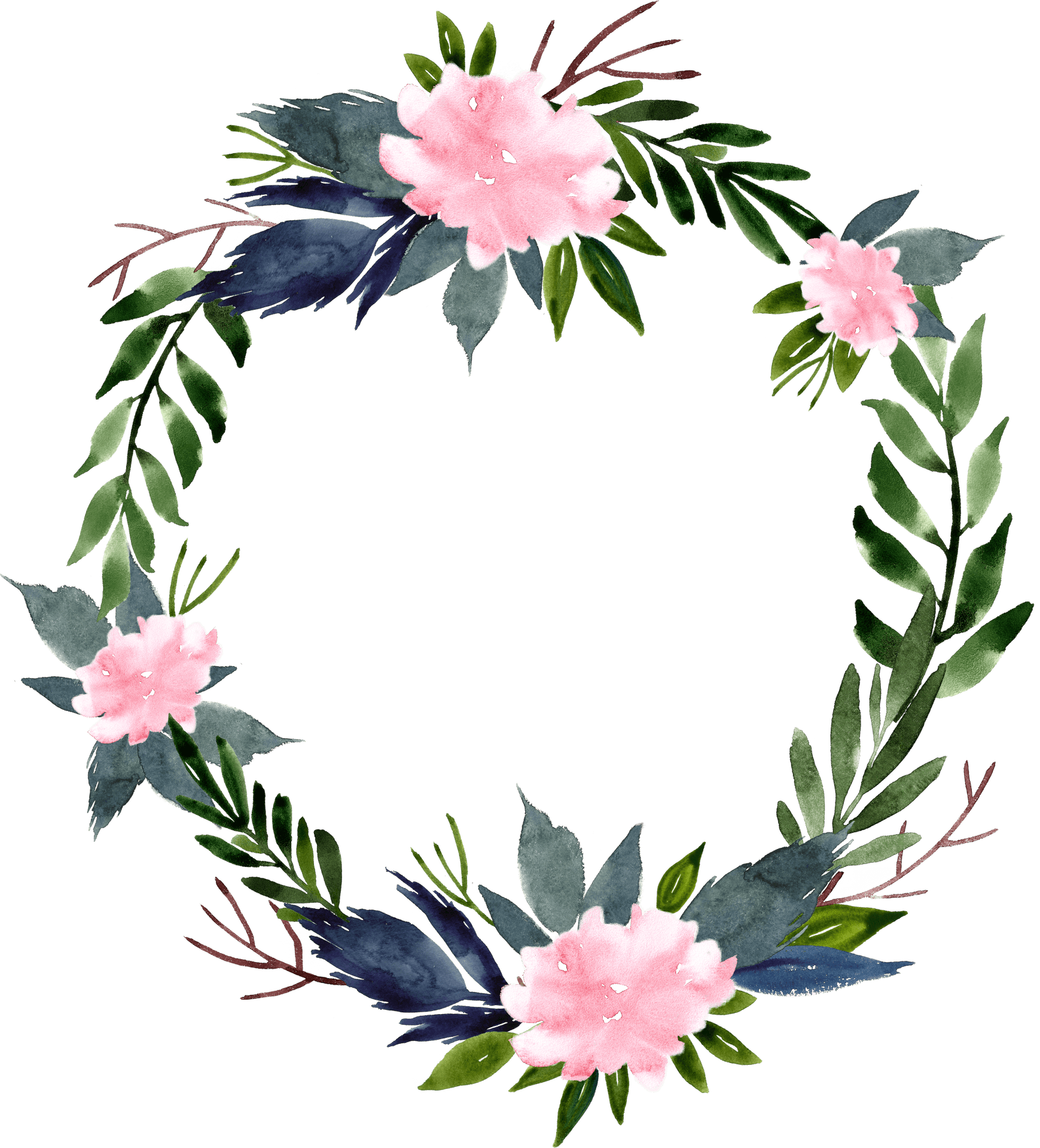 Pink_ Floral_ Watercolor_ Wreath PNG Image