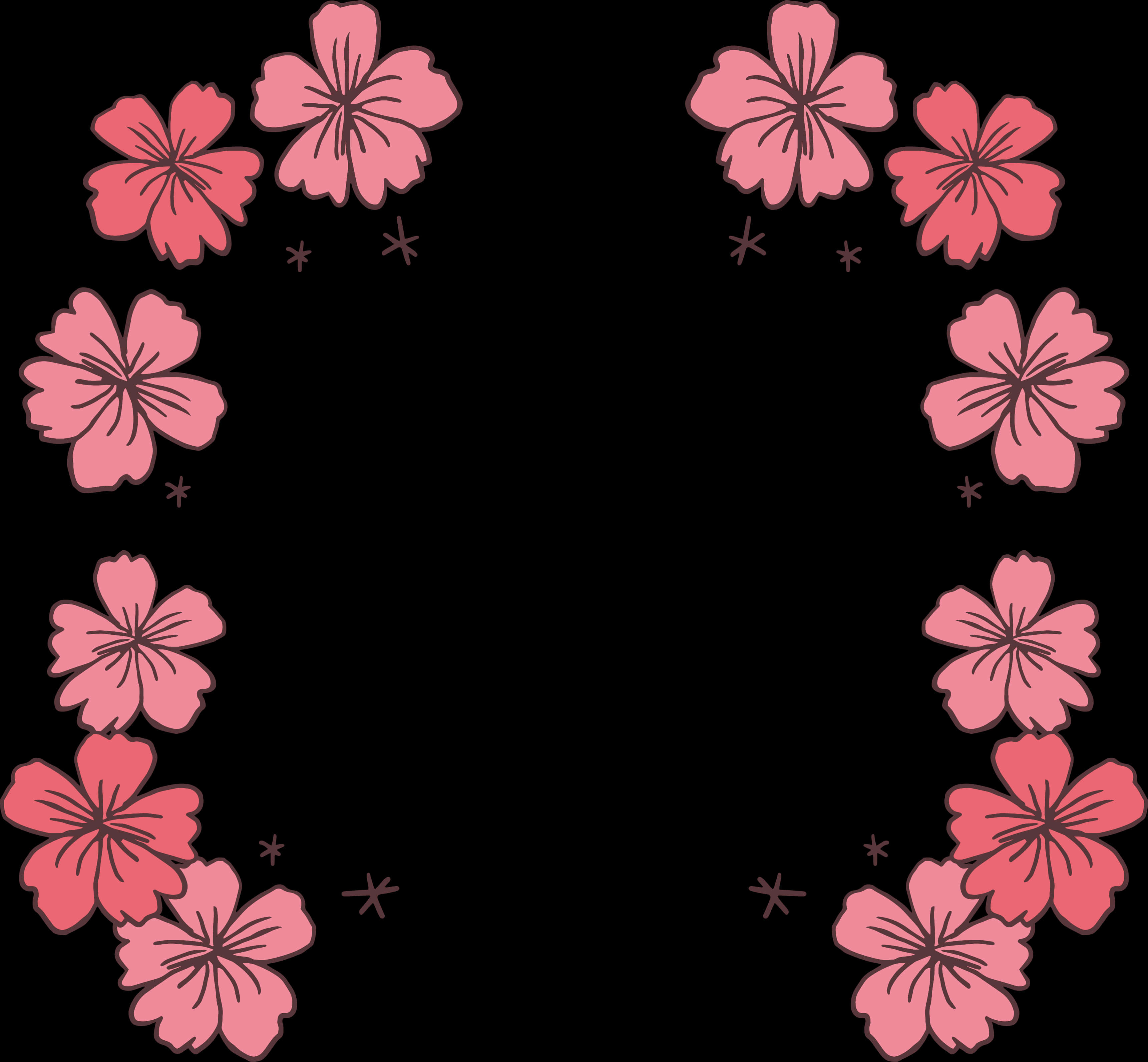 Pink Floral Wedding Border Design PNG Image