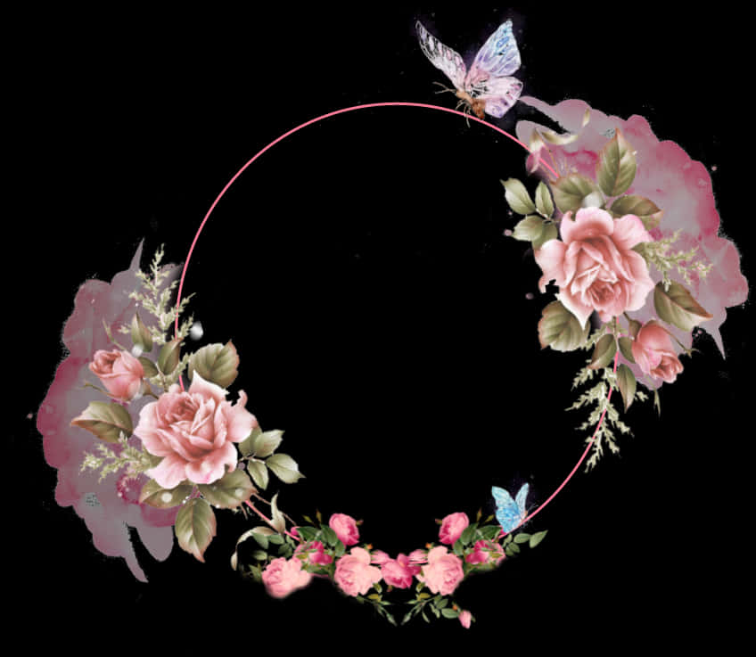 Pink_ Floral_ Wreath_with_ Butterflies PNG Image