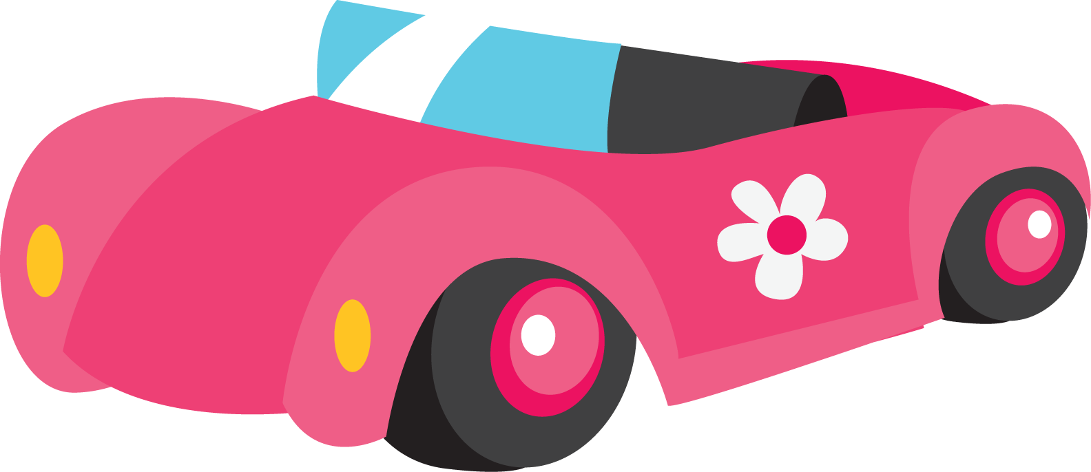 Pink Flower Cartoon Car PNG Image