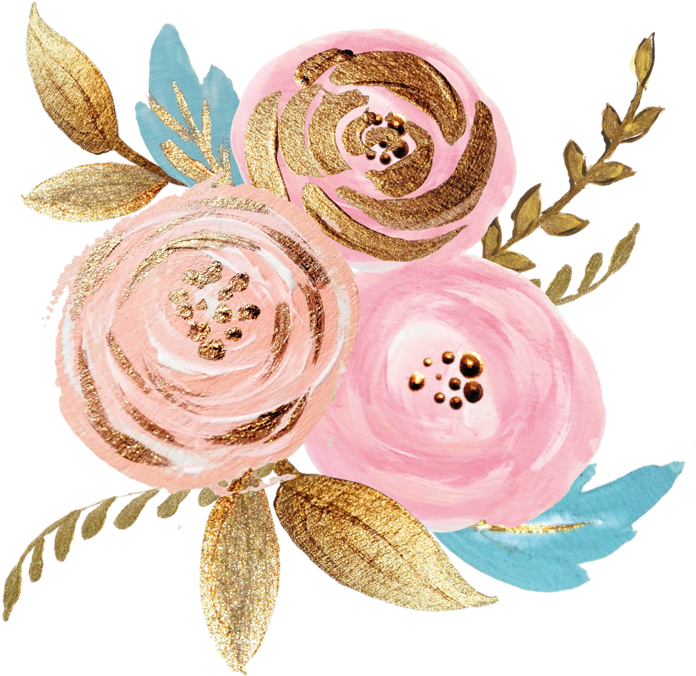 Pink Gold Watercolor Floral Design PNG Image