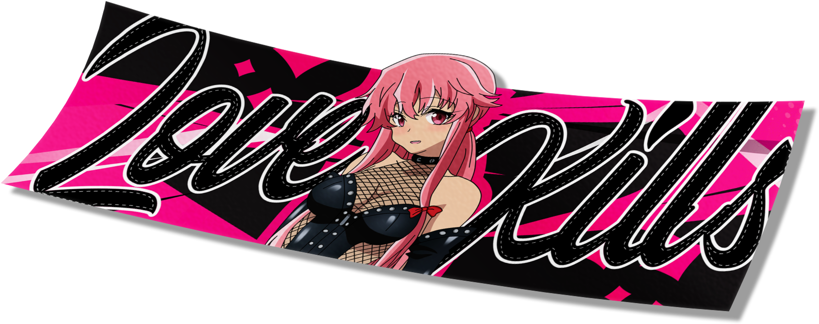 Pink Haired Anime Character Love Kills Banner PNG Image