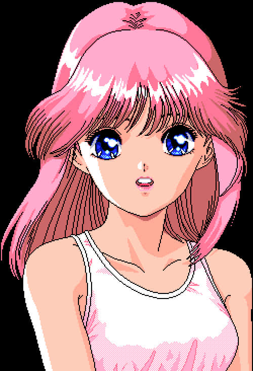 Pink Haired Anime Girl Portrait PNG Image