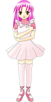 Pink Haired Anime Girl Standing PNG Image