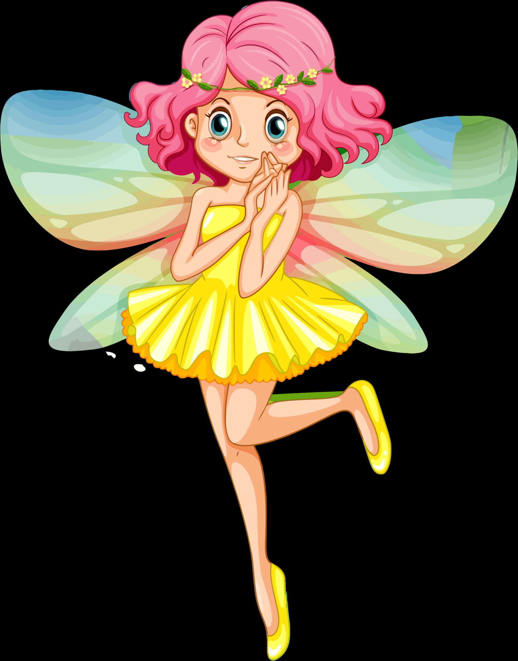 Pink Haired Fairy Yellow Dress PNG Image