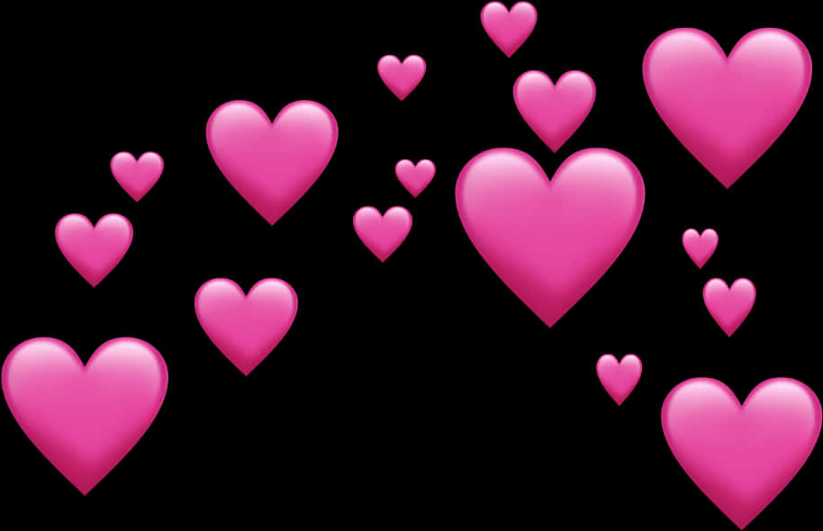 Pink Heart Emojis Black Background PNG Image