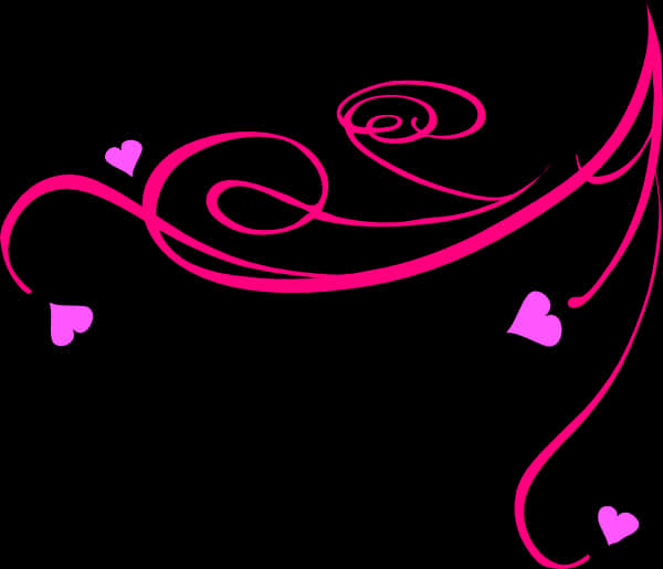 Pink Hearts Decorative Lineon Black Background PNG Image