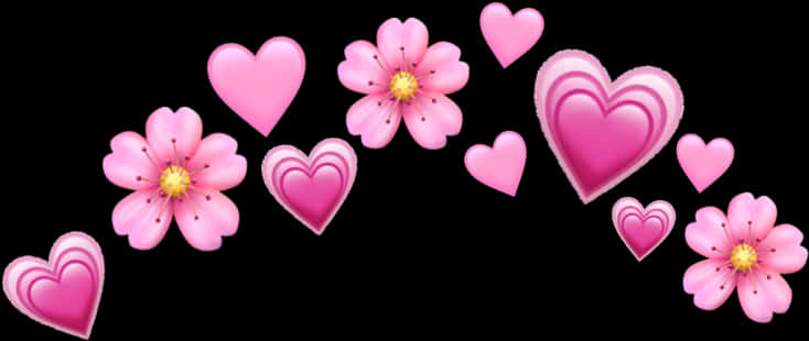 Pink Heartsand Flowers PNG Image