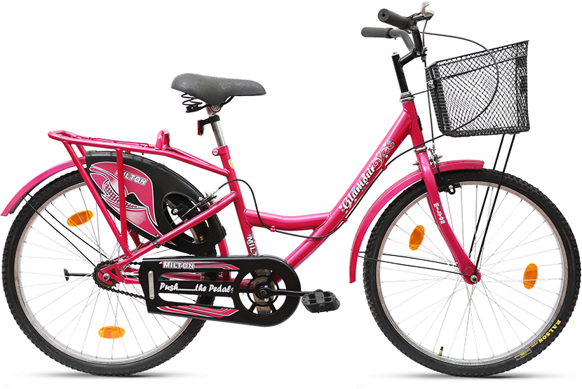 Pink Ladies Bicycle With Basket PNG Image