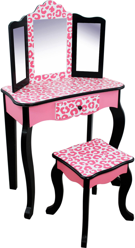 Pink Leopard Print Vanity Set PNG Image