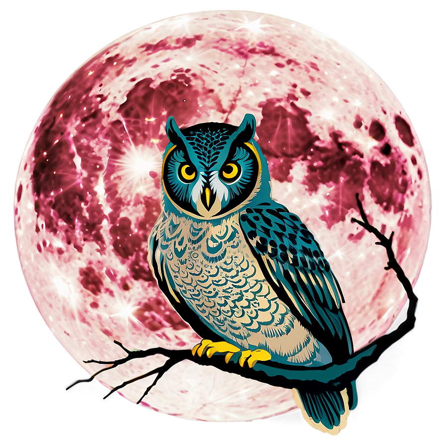 Pink Moon With Owl Perched Png Kdt16 PNG Image