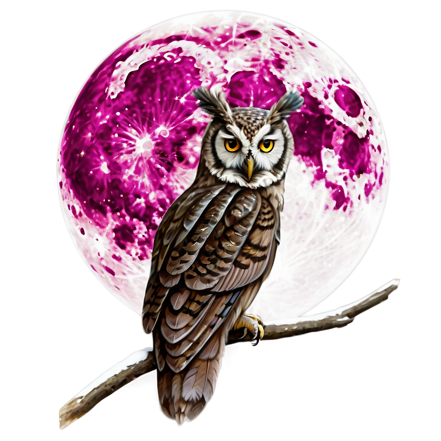 Pink Moon With Owl Perched Png Pue10 PNG Image