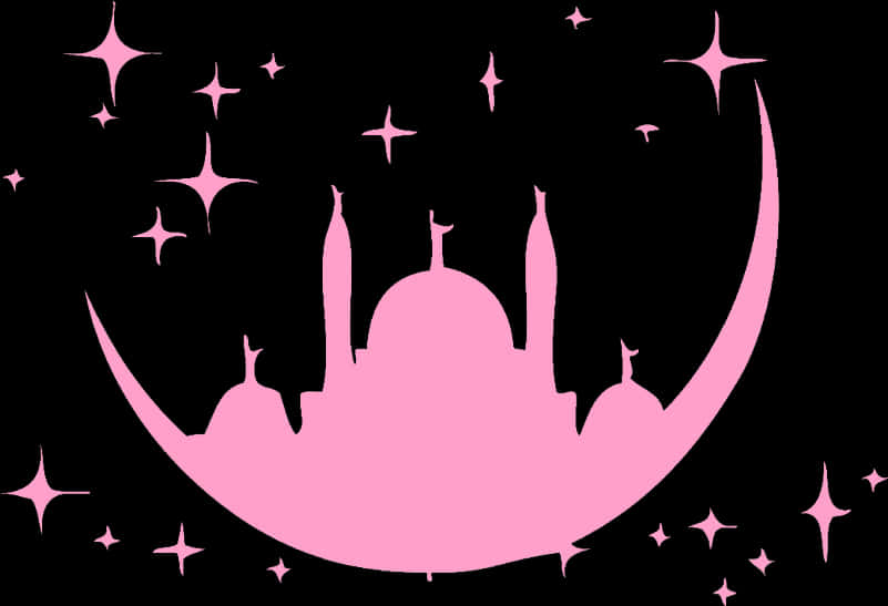 Pink Mosque Silhouette Starry Night PNG Image