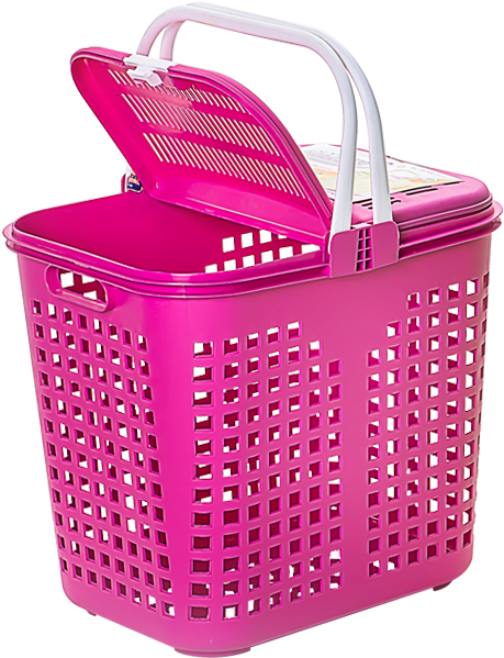 Pink Plastic Laundry Basket PNG Image