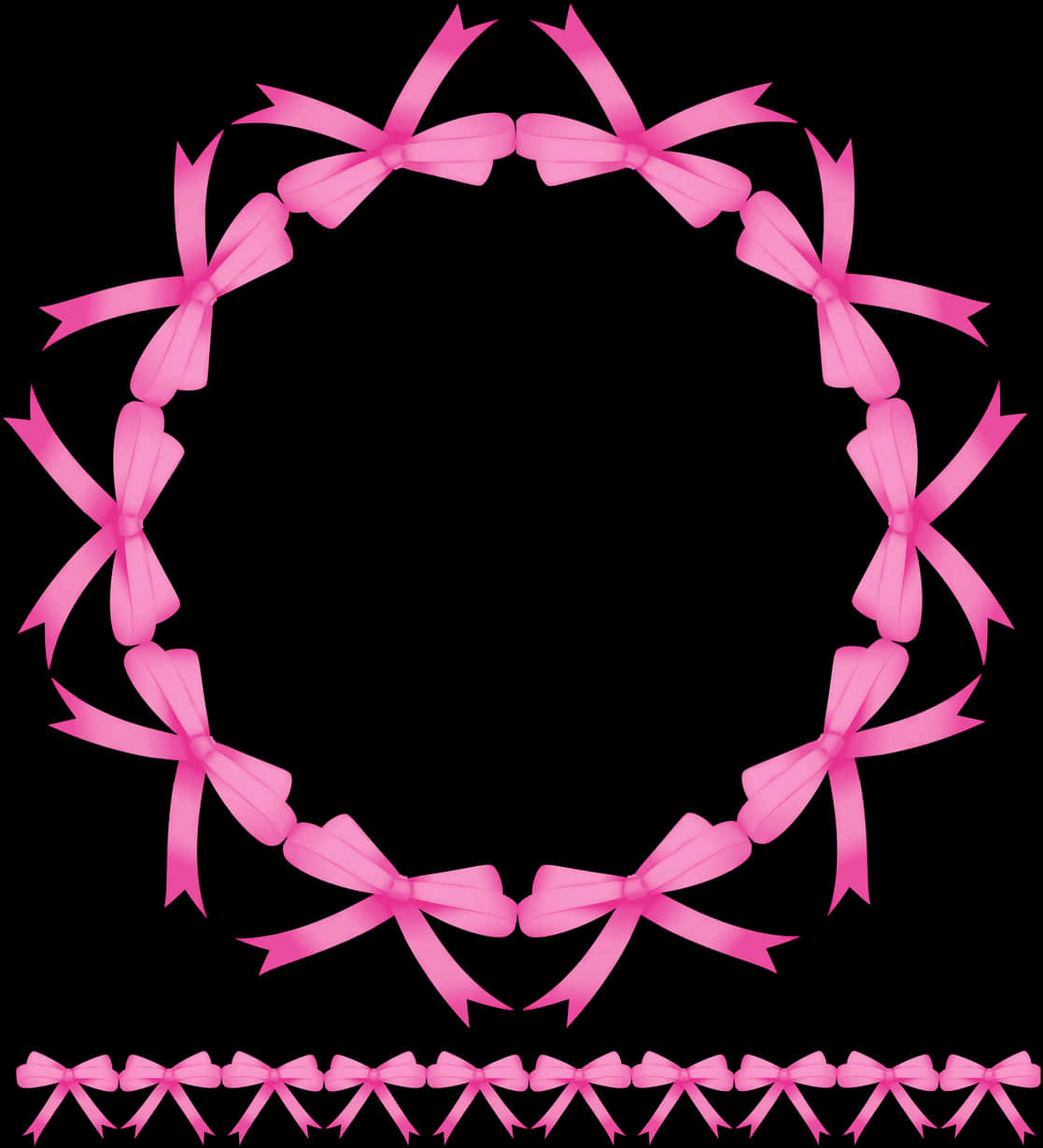 Pink Ribbon Frame Black Background PNG Image