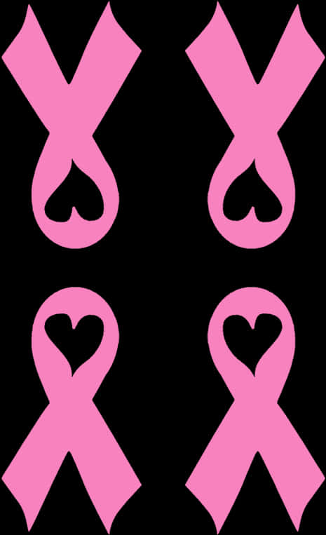 Pink Ribbon Heart Pattern Breast Cancer Awareness PNG Image