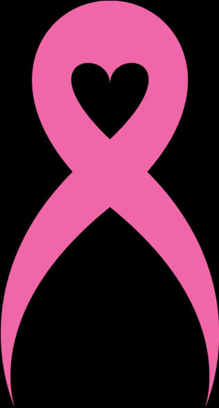 Pink Ribbon With Heart Symbol PNG Image