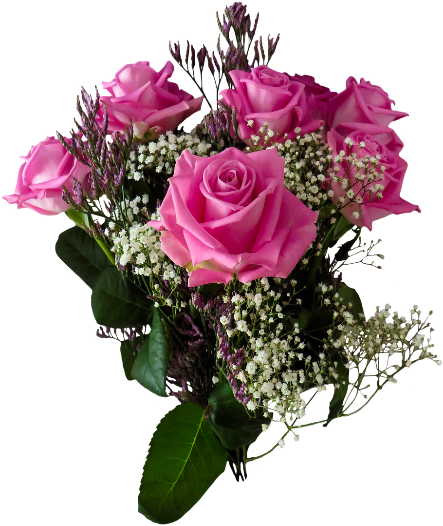 Pink Rose Birthday Bouquet PNG Image