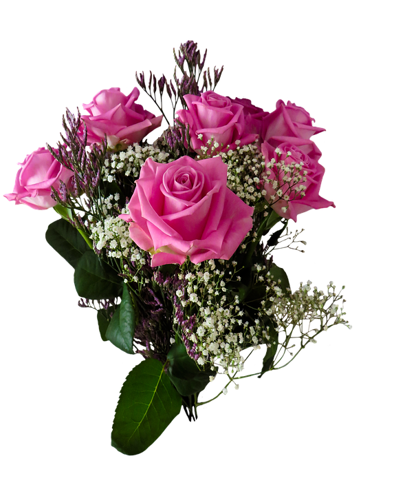 Pink Rose Bouquet Birthday Celebration PNG Image