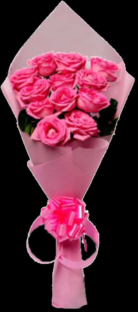 Pink Rose Bouquetwith Bow PNG Image