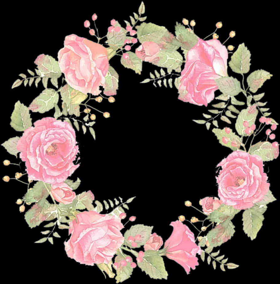 Pink_ Rose_ Wreath_ Illustration PNG Image