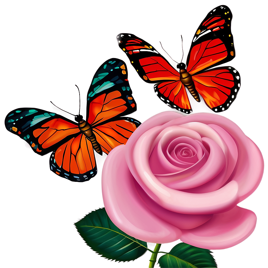 Pink Roses With Butterflies Png 57 PNG Image