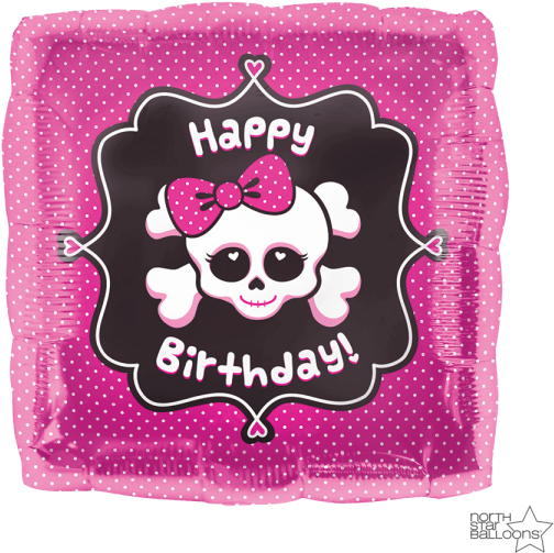 Pink Skull Happy Birthday Balloon PNG Image