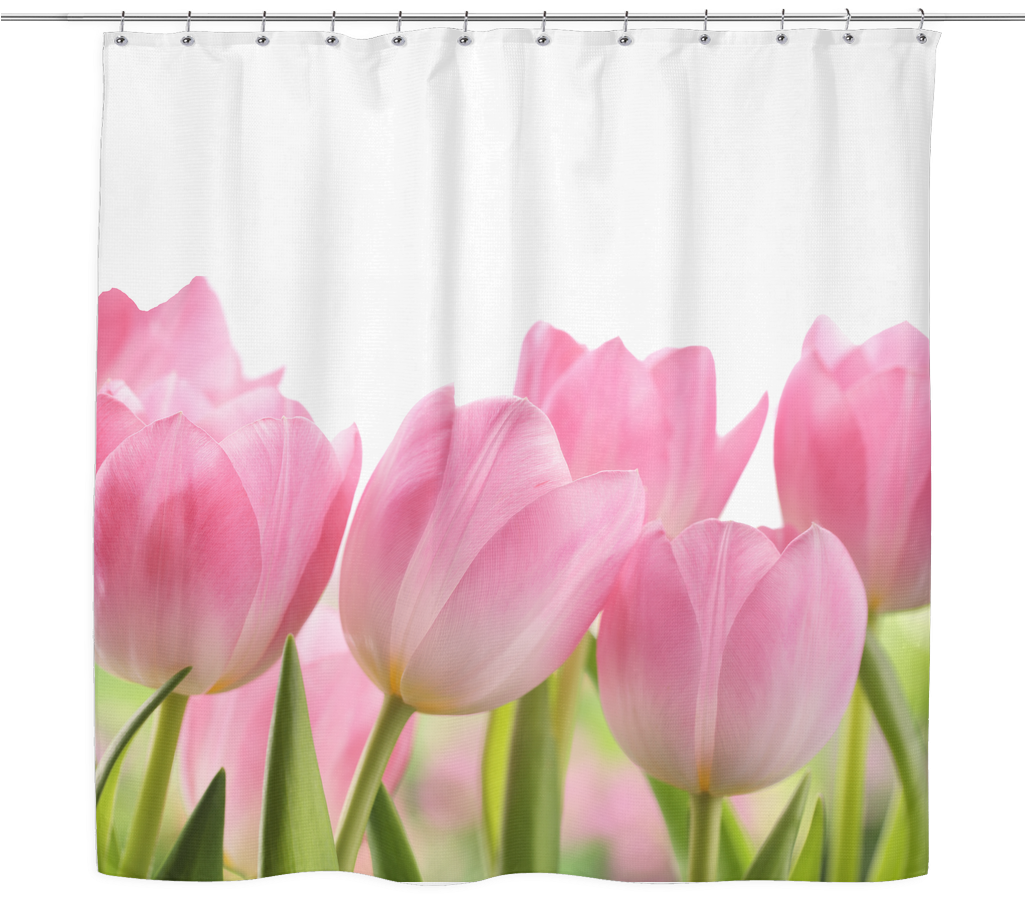 Pink Tulip Shower Curtain Design PNG Image