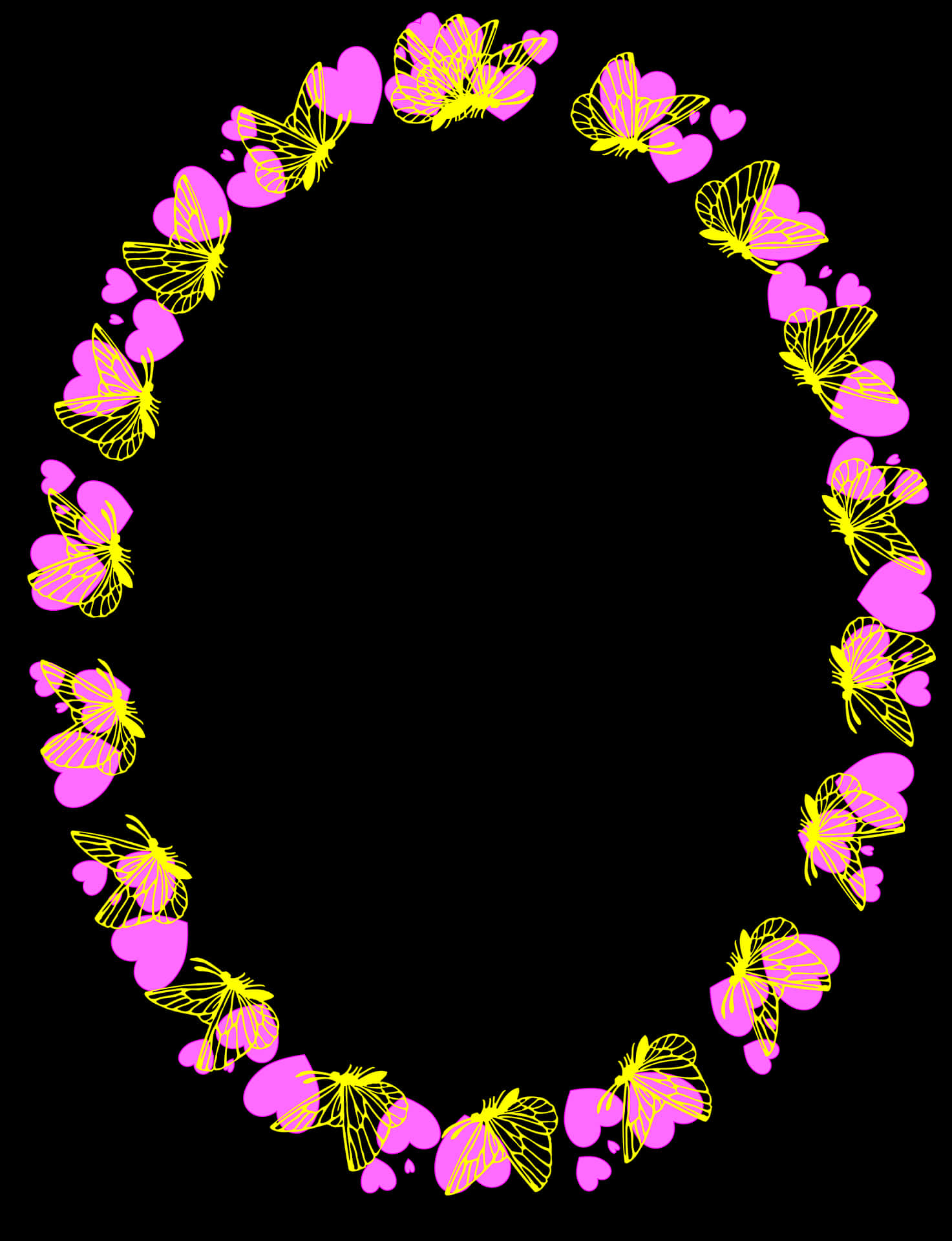 Pink Yellow Butterfly Frame PNG Image