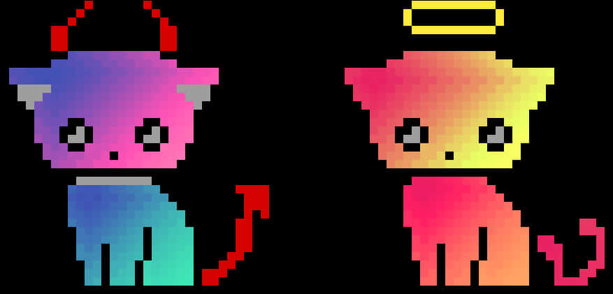 Pixel Angeland Devil Cats PNG Image