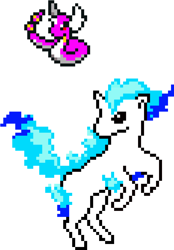 Pixel_ Art_ Blue_ Dragon_and_ Butterfly PNG Image